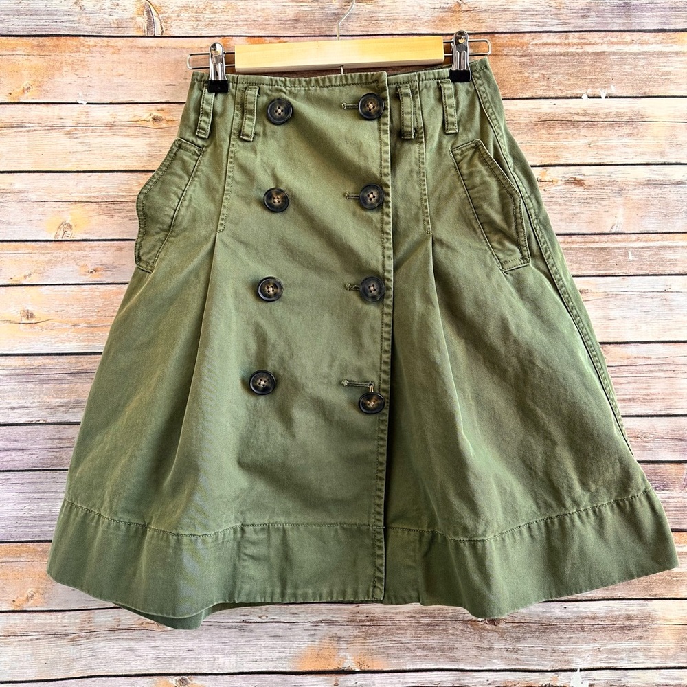 J. Crew Skirt Women’s Size 0 Olive Green Pleated Chino Trench A-Line
